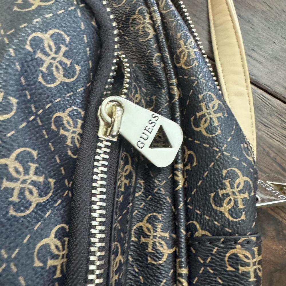 GUESS Monogram Leather Backpack in Brown and Tan - Picture 6 of 16